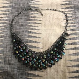 Iridescent Gunmetal Beaded Statement Necklace